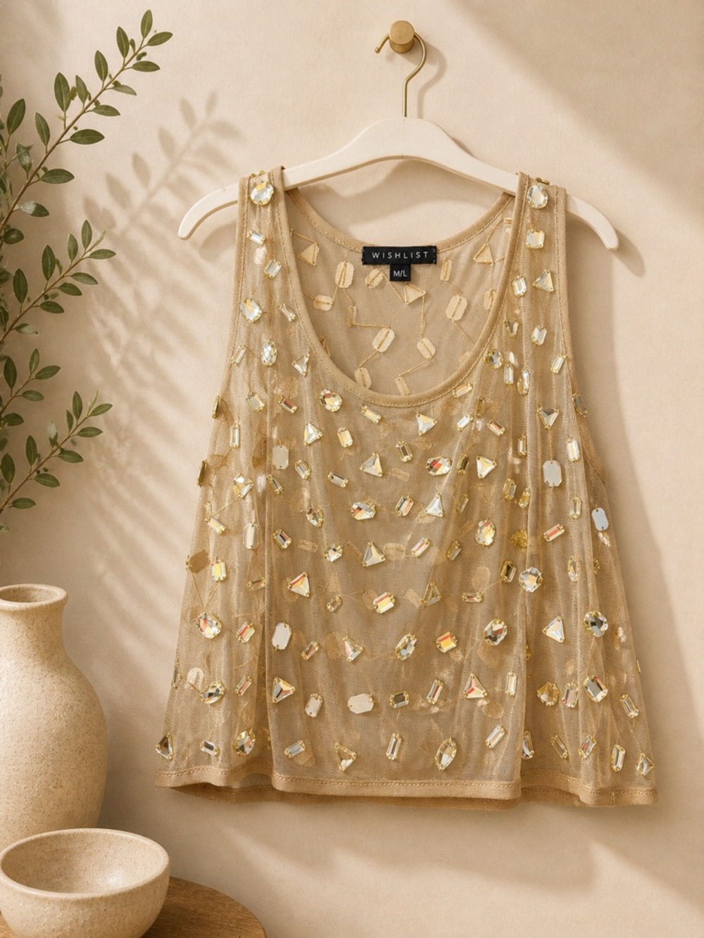 Wishlist Gold Embellished Mesh Tank Top